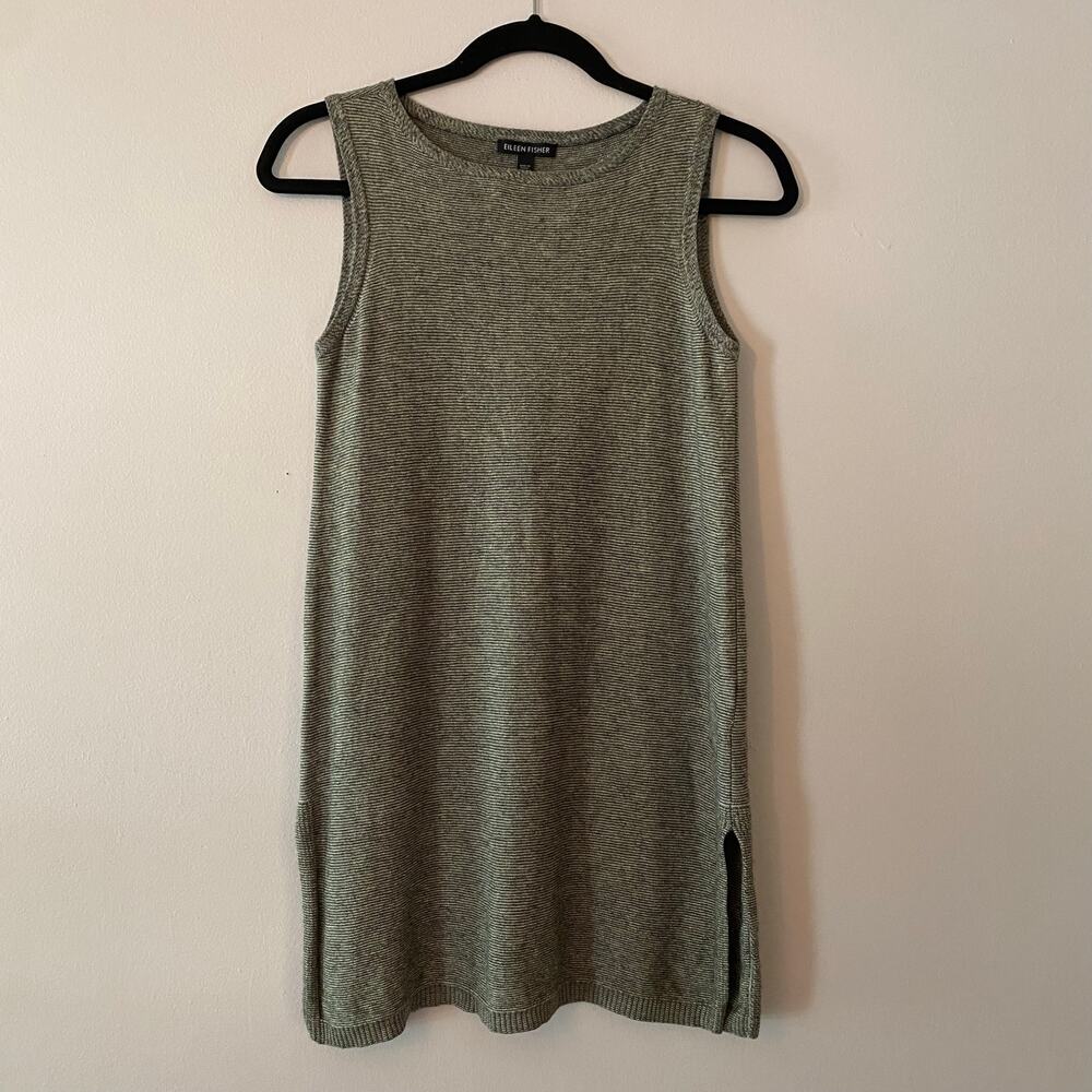 Eileen Fisher Gray Striped Sleeveless Long Tunic Top Minimalist Women's size XS